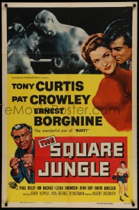 8y800 SQUARE JUNGLE 1sh 1956 Pat Crowley, Borgnine, boxing Tony Curtis fighting in the ring!