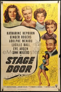 8y805 STAGE DOOR style A 1sh R1953 Katharine Hepburn, Ginger Rogers, Adolphe Menjou!