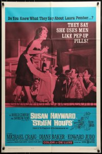 8y817 STOLEN HOURS 1sh 1963 Susan Hayward, they say she uses men like pep-up pills!
