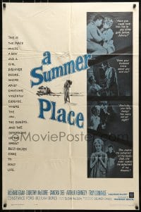 8y833 SUMMER PLACE 1sh R1963 Sandra Dee & Troy Donahue in young lovers classic, cool cast montage!