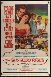 8y835 SUN ALSO RISES 1sh 1957 artwork of Tyrone Power, Ava Gardner, Mel Ferrer, Errol Flynn!