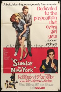 8y836 SUNDAY IN NEW YORK style B 1sh 1964 Rod Taylor, sexy Jane Fonda, Cliff Robertson, Jo Morrow!