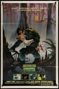 8y839 SWAMP THING studio style 1sh 1982 Wes Craven, Richard Hescox art of him holding sexy Adrienne Barbeau!