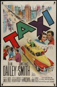 8y863 TAXI 1sh 1953 artwork of Dan Dailey & Constance Smith in yellow cab in New York City!