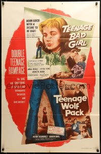 8y866 TEENAGE BAD GIRL/TEENAGE WOLF PACK 1sh 1957 crazed delinquents, terrorists & love-nesters!