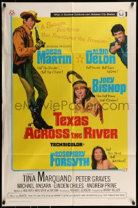 8y874 TEXAS ACROSS THE RIVER 1sh 1966 cowboy Dean Martin, Alain Delon & Indian Joey Bishop!