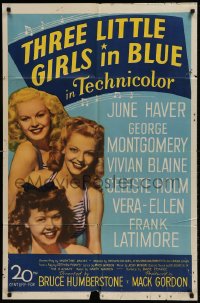 8y895 THREE LITTLE GIRLS IN BLUE 1sh 1946 sexy June Haver, Vivian Blaine & Vera-Ellen!