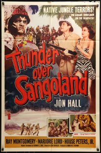 8y899 THUNDER OVER SANGOLAND 1sh 1955 Jon Hall & sexy gal in Africa fighting native jungle terrors!