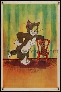 8y905 TOM & JERRY 1sh 1950s great full-color image with the cat & mouse posing by chair!