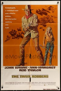 8y915 TRAIN ROBBERS 1sh 1973 cowboy John Wayne & Ann-Margret on horseback!