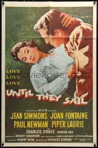 8y934 UNTIL THEY SAIL 1sh R1962 Paul Newman kissing sexy Jean Simmons, from James Michener story!