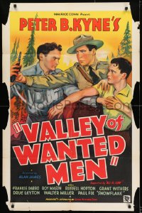 8y941 VALLEY OF WANTED MEN 1sh 1935 Peter B. Kyne, stone litho of Frankie Darro & cowboys!