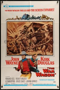 8y956 WAR WAGON 1sh 1967 cowboys John Wayne & Kirk Douglas, western armored stagecoach artwork!