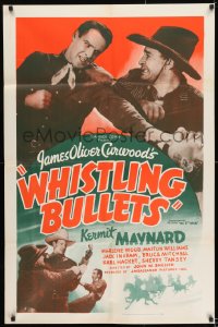 8y971 WHISTLING BULLETS 1sh 1937 great images of western cowboys Kermit Maynard, Harley Wood!