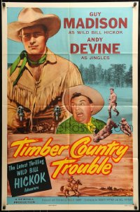 8y976 WILD BILL HICKOK 1sh 1950s Guy Madison in the title role, Timber Country Trouble!
