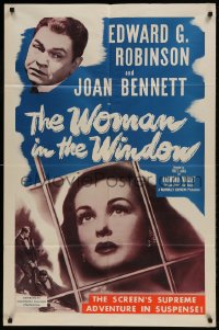 8y985 WOMAN IN THE WINDOW 1sh R1953 Fritz Lang, art of Edward G. Robinson & sexy Joan Bennett!