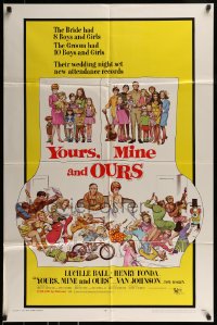 8y997 YOURS, MINE & OURS 1sh 1968 art of Henry Fonda, Lucy Ball & their 18 kids by Frank Frazetta!