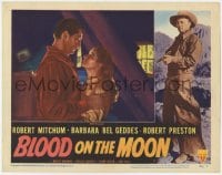 8z145 BLOOD ON THE MOON LC #5 1949 best close up of Robert Mitchum & Barbara Bel Geddes in home!