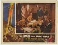 8z163 BRAIN FROM PLANET AROUS LC #3 1957 bunch of worried guys conferring by conference table!