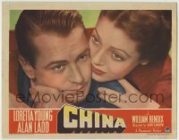 8z206 CHINA LC 1943 best super close portrait of Alan Ladd & pretty Loretta Young!