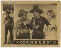 8z235 CORNERED LC 1932 close up of cowboy hero Tim McCoy protecting sexy Shirley Grey from bad guy!