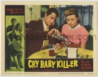 8z252 CRY BABY KILLER LC #2 1958 c/u of Brett Halsey pouring a drink for innocent Carolyn Mitchell!