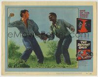 8z279 DEFIANT ONES LC #7 1958 escaped cons Tony Curtis & Sidney Poitier chained together fighting!