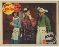 8z291 DOUBLE TROUBLE LC 1941 Harry Langdon & Charley Rogers in drag w/ crazed chef Benny Rubin!