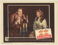 8z374 GLASS MENAGERIE LC #7 1950 c/u of Kirk Douglas telling Jane Wyman a story by candlelight!