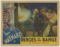 8z416 HEROES OF THE RANGE LC 1936 Ken Maynard & cowboys back away from indoor explosion!