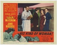 8z420 HIS KIND OF WOMAN LC #3 1951 Robert Mitchum restrains Jane Russell angry at Vincent Price!