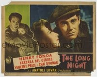 8z543 LONG NIGHT LC #6 1947 best close up of Henry Fonda & scared Barbara Bel Geddes, film noir!