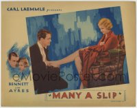 8z581 MANY A SLIP LC 1931 close up of Lew Ayres holding beautiful Joan Bennett's bare foot, rare!
