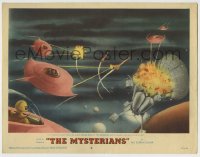 8z633 MYSTERIANS LC #8 1959 Chikyu Boeigun, cool artwork of alien spaceships destroying satellite!