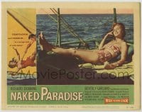 8z639 NAKED PARADISE LC #5 1957 sexy Beverly Garland in two-piece bathing suit sunning on boat!