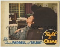 8z646 NIGHT FOR CRIME LC 1943 great close up of Lyle Talbot in chair choked by shadowy figure!