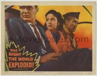 8z648 NIGHT THE WORLD EXPLODED LC #7 1957 c/u of Kathryn Grant & William Leslie in helicopter!