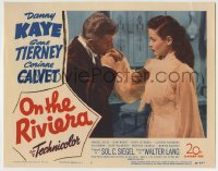8z667 ON THE RIVIERA LC #5 1951 close up of Danny Kaye kissing sexy Gene Tierney on the hand!