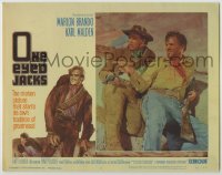 8z669 ONE EYED JACKS LC #7 1961 c/u of star & director Marlon Brando with Karl Malden on ground!