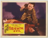8z675 ORIENTAL EVIL LC #3 1951 close up of Asian man with knife threatening woman on ground!