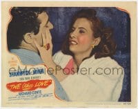 8z676 OTHER LOVE LC #5 1947 close up of struggling Barbara Stanwyck fending off Gilbert Roland!