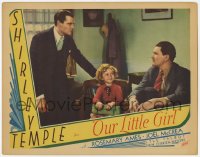 8z677 OUR LITTLE GIRL LC 1935 cute Shirley Temple smiling between Joel McCrea & Warren Hymer!