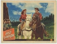 8z731 RED CANYON LC #2 1949 great image of pretty Ann Blyth & Howard Duff riding their horses!