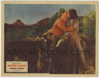 8z748 ROBBER'S ROOST LC 1933 George O'Brien & Maureen O'Sullivan kissing on horseback!