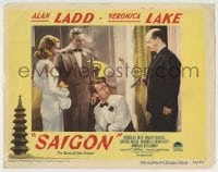 8z768 SAIGON LC #6 1948 Veronica Lake in white watches Alan Ladd held at gunpoint by Luis Van Rooten!