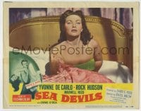 8z789 SEA DEVILS LC #5 1953 best close portrait of super sexy Yvonne De Carlo in bed!