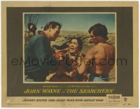 8z793 SEARCHERS LC #6 1956 John Ford, John Wayne & barechested Jeff Hunter confront Beulah Archuletta