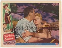 8z847 SOUTH SEA SINNER LC #8 1950 romantic c/u of Shelley Winters & MacDonald Carey on the beach!