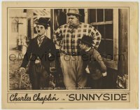 8z875 SUNNYSIDE LC R1920s Charlie Chaplin in Tramp suit by a very large man & a very small man!