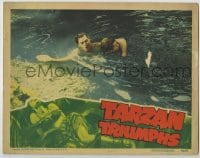 8z886 TARZAN TRIUMPHS LC 1943 heroic Johnny Weissmuller saves guy from crocodile in river!